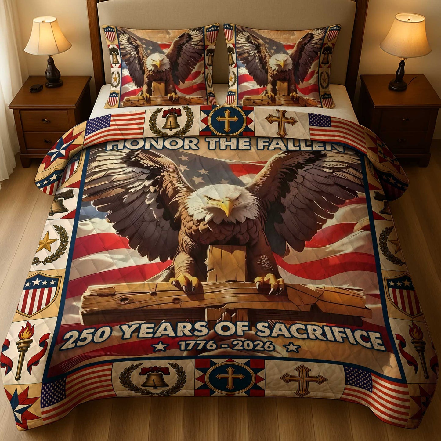 Personalized Patriotic Eagle Quilt Set, America 250 Lightweight Bedding Set