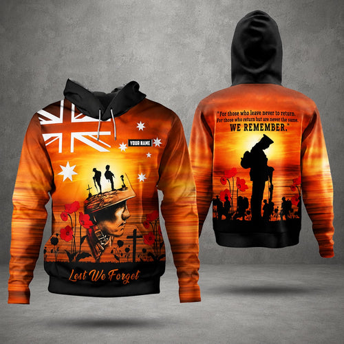 Custom Name Australian Defence Force Lest We Forget Anzac Day Remembrance Hoodie