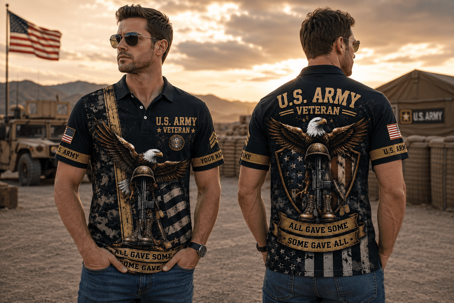All Gave Some Some Gave All Polo Shirt, US Air Force American Bald Eagle Polo Shirt