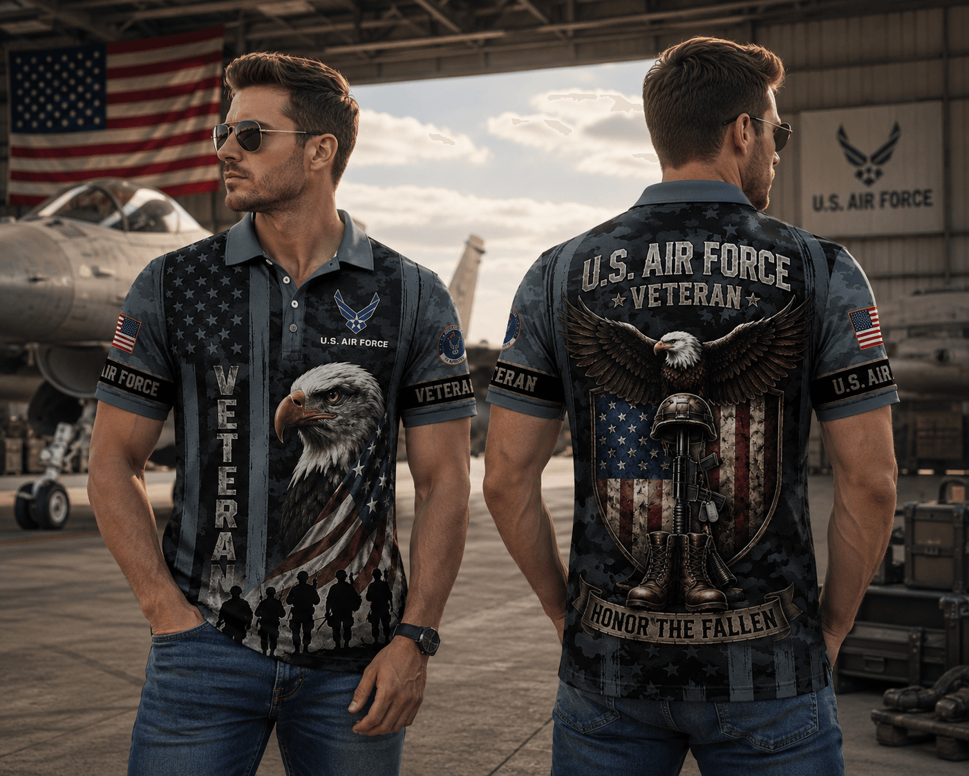 US Air Force American Bald Eagle Flag Polo Shirt