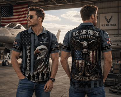 US Air Force American Bald Eagle Flag Polo Shirt