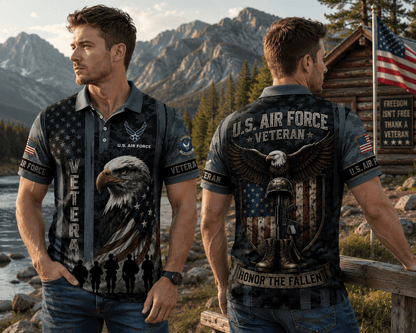 US Air Force American Bald Eagle Flag Polo Shirt