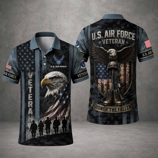 US Air Force American Bald Eagle Flag Polo Shirt