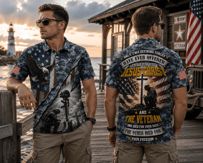 Only Two Defining Forces Have Ever Offered Polo Shirt, Jesus Christ And The American Veteran Shirt