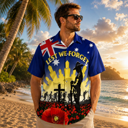 Australian Military Hawaiian Shirt, Anzac Day Remembrance Shirt, Defence Force Veteran Gift