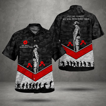 Australian Military Hawaiian Shirt, Lest We Forget Anzac Day Veteran Gift
