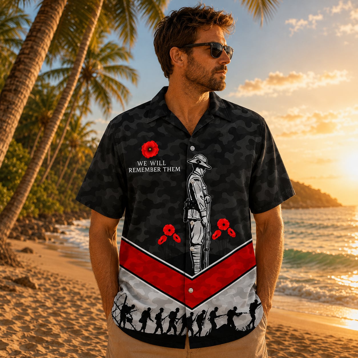 Australian Military Hawaiian Shirt, Lest We Forget Anzac Day Veteran Gift