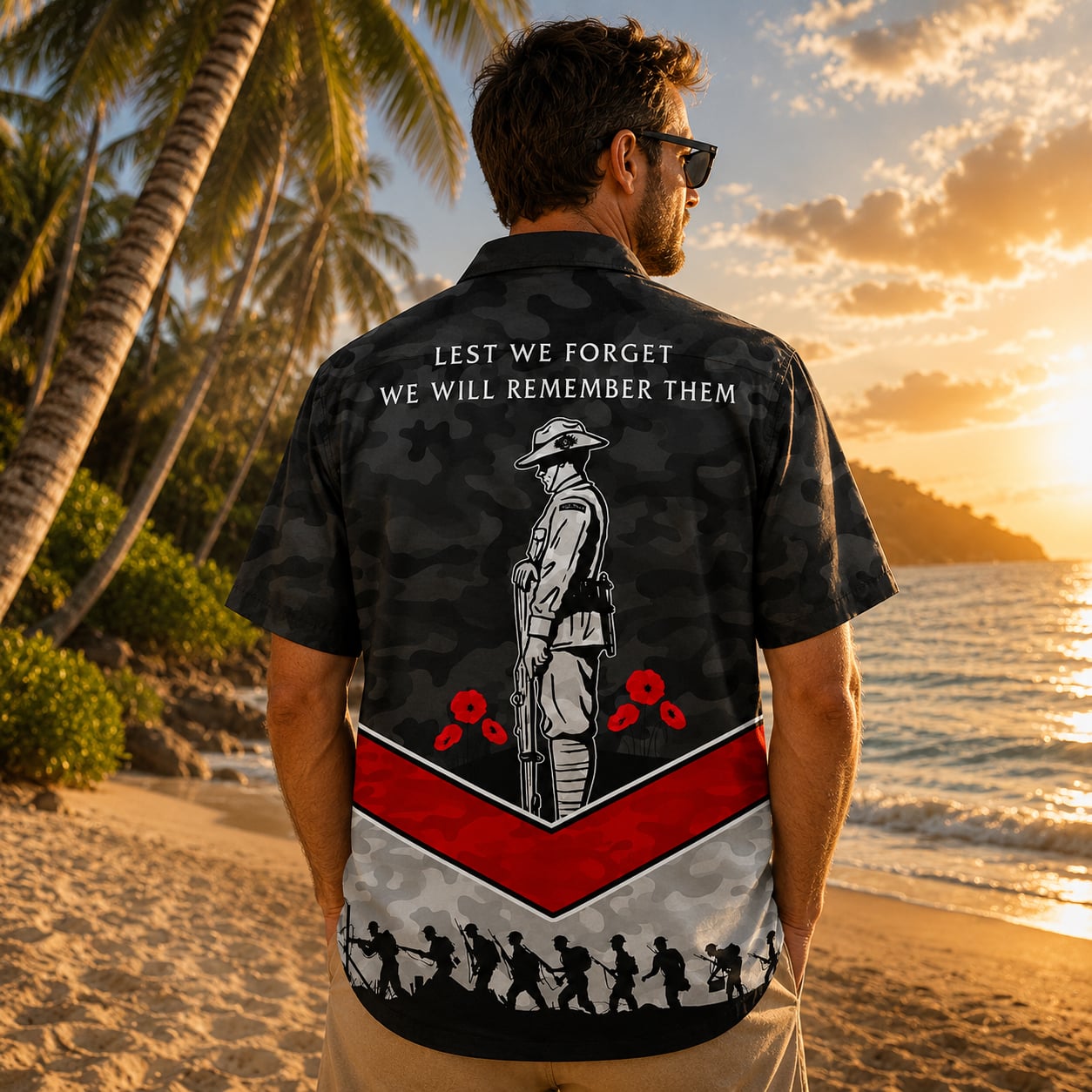 Australian Military Hawaiian Shirt, Lest We Forget Anzac Day Veteran Gift