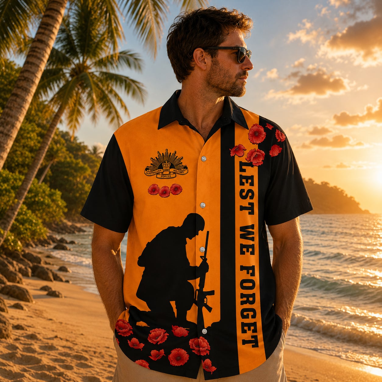 Australian Military Hawaiian Shirt, Lest We Forget Anzac Day Remembrance Day Gift
