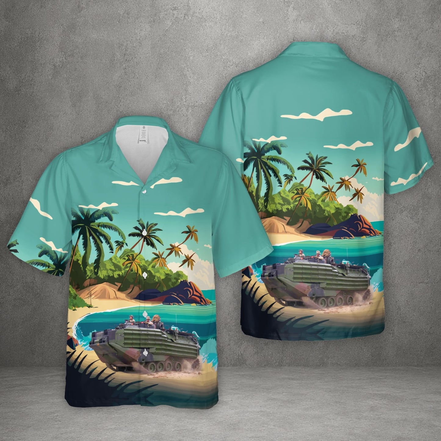 US Military AAV-7A1 Assault Amphibious Vehicles Beach Landing Hawaiian Shirt