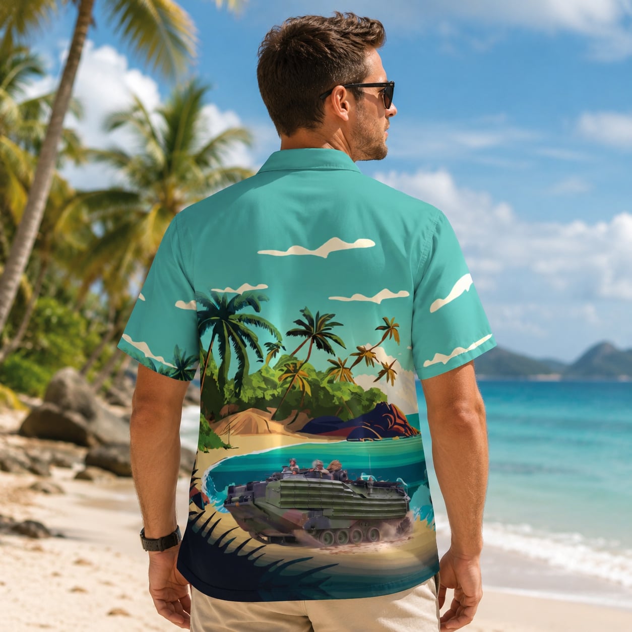 US Military AAV-7A1 Assault Amphibious Vehicles Beach Landing Hawaiian Shirt