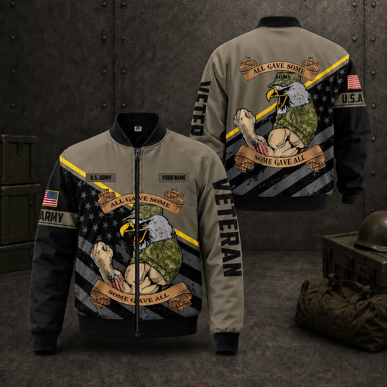 Custom Name All Gave Some US Army Veteran Military Bomber Jacket / Combo