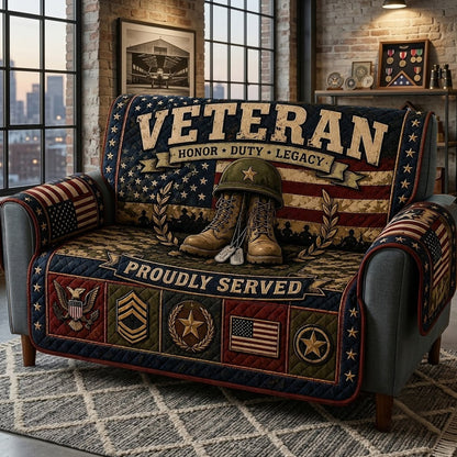 US Veteran 250 Years Service Sofa Cover, Patriotic Military Couch Protector